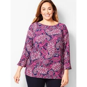 Talbots Woman Traditional‎ Paisley 3/4 Peplum Sleeve Classic Crepe Popover Sz 2X